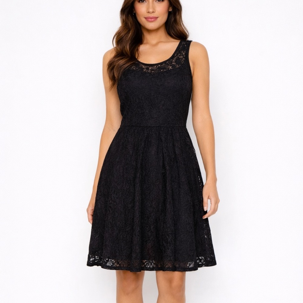 SUZY SHIER Lace Fit And Flare Tulle Sleeveless Skater Dress